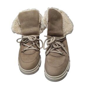 Avellini Portugal Women's EU 40/US 9 Shearling Boots Suede Lace Up Lug Sole Tan